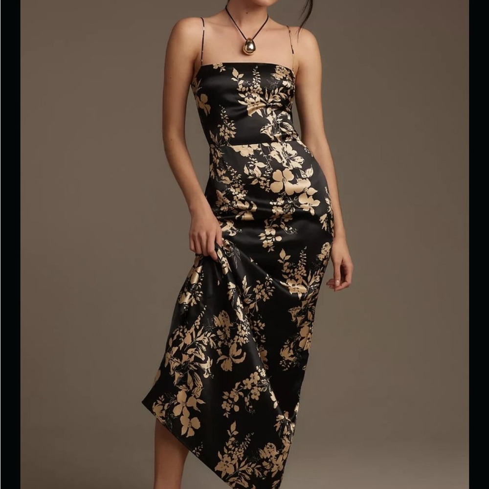 Reformation Frankie Silk Maxi Dress Black Motif Dress